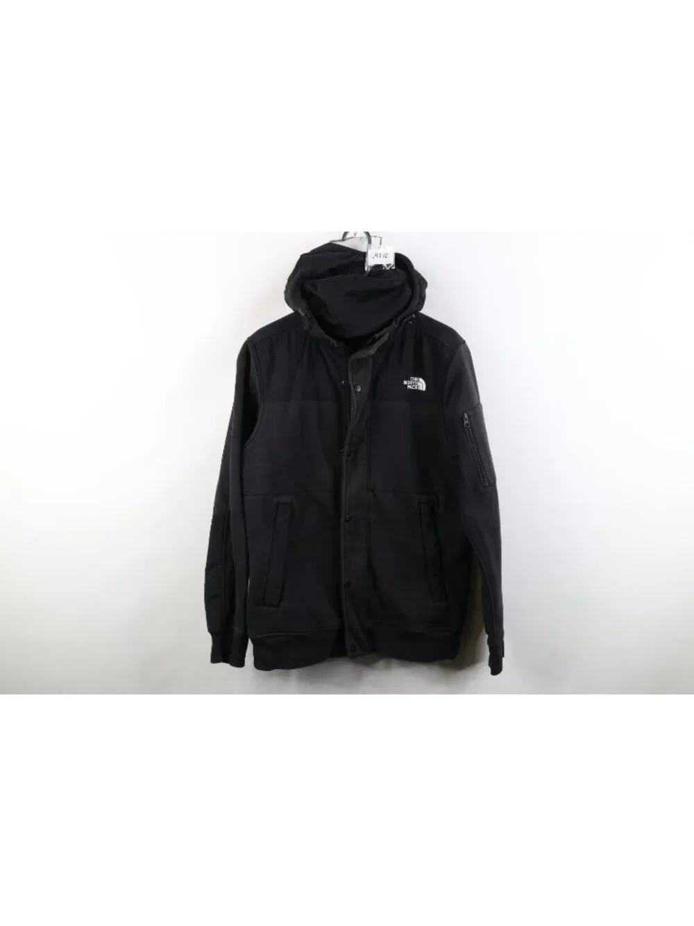 The North Face Mens Medium Spell Out Faded Highrail Fleece Hooded Jacket Black